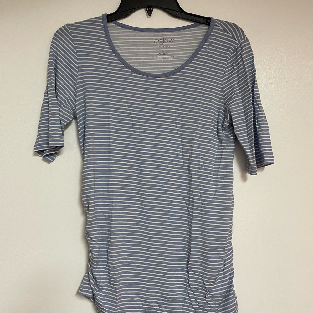 a:glow Blue and White Fitted Ribbed 3/4 Sleeve Tee